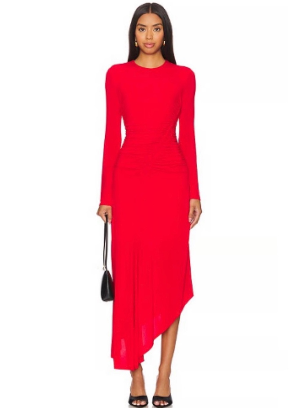 A.L.C. Bold Red Long-Sleeve Ruched Maxi Dress